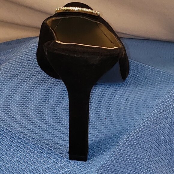 Charles Jourdan Black Suede Mules with Jeweled Accent Size 10B - Picture 3 of 8